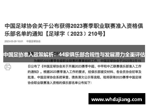 中国足协准入政策解析：44家俱乐部合规性与发展潜力全面评估