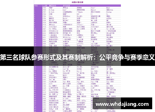 第三名球队参赛形式及其赛制解析:公平竞争与赛季意义 第三名球队参赛形式及其赛制解析:公平竞争与赛季意义